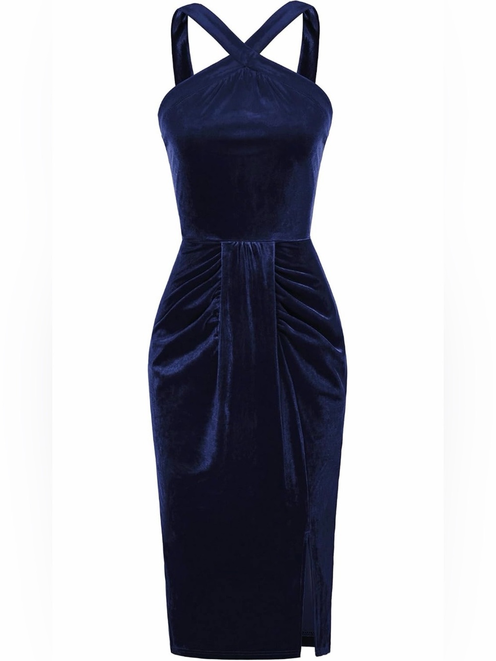 Navy stretch Velvet Halter Dress